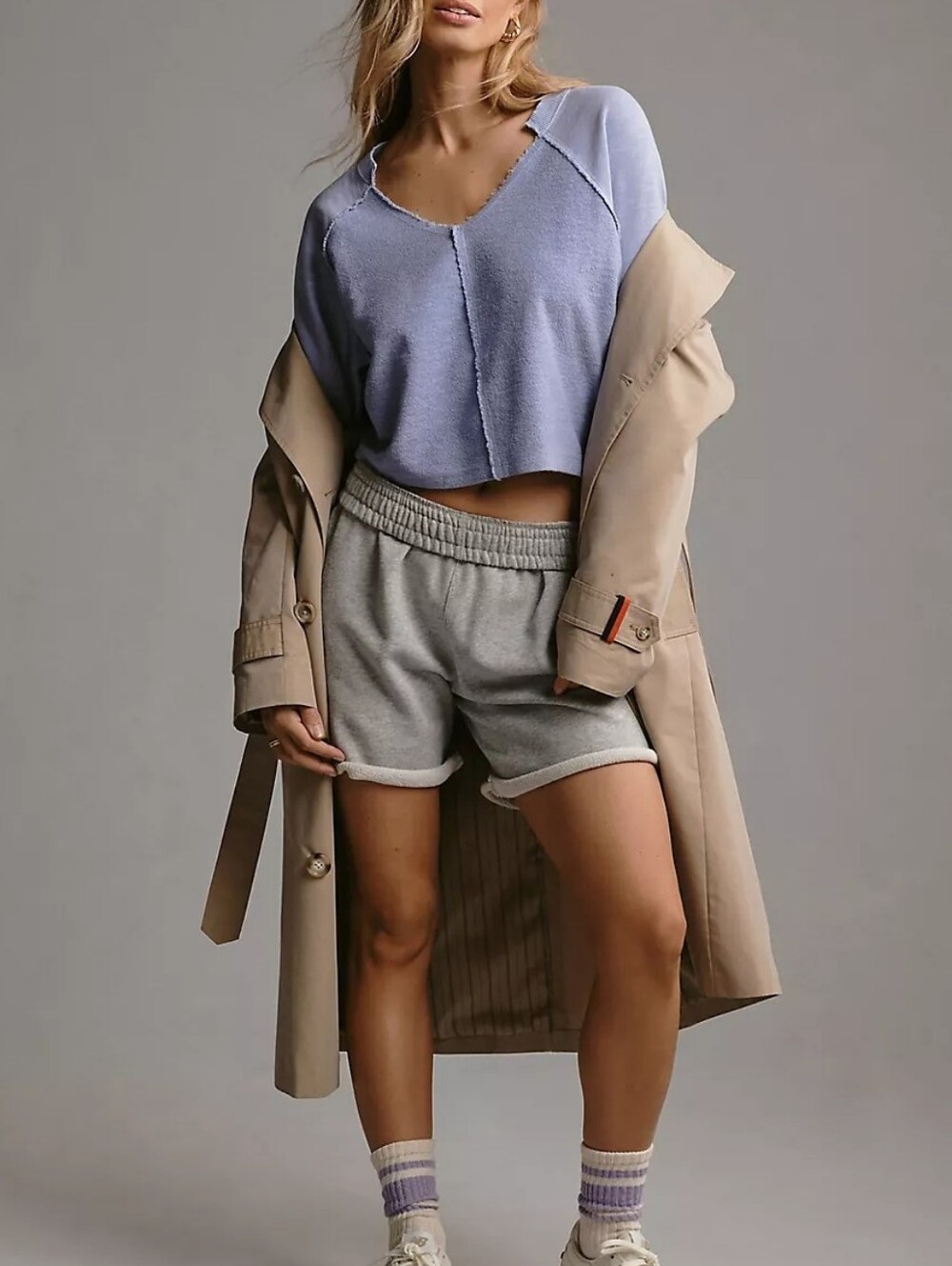 Pilcro Anthropologie Reworked Popover Sweatshirt Lavender  Washed Cropped